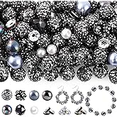 Wurosi 300 PCS Rhinestone Beads for Jewelry Making, 200 PCS 10mm Crystal Clay Beads, 50 PCS 6mm Pearl Bead, 50 Pcs 8mm Spacer Bead, for DIY Bracelet Necklace Earring Crafting(Grey)