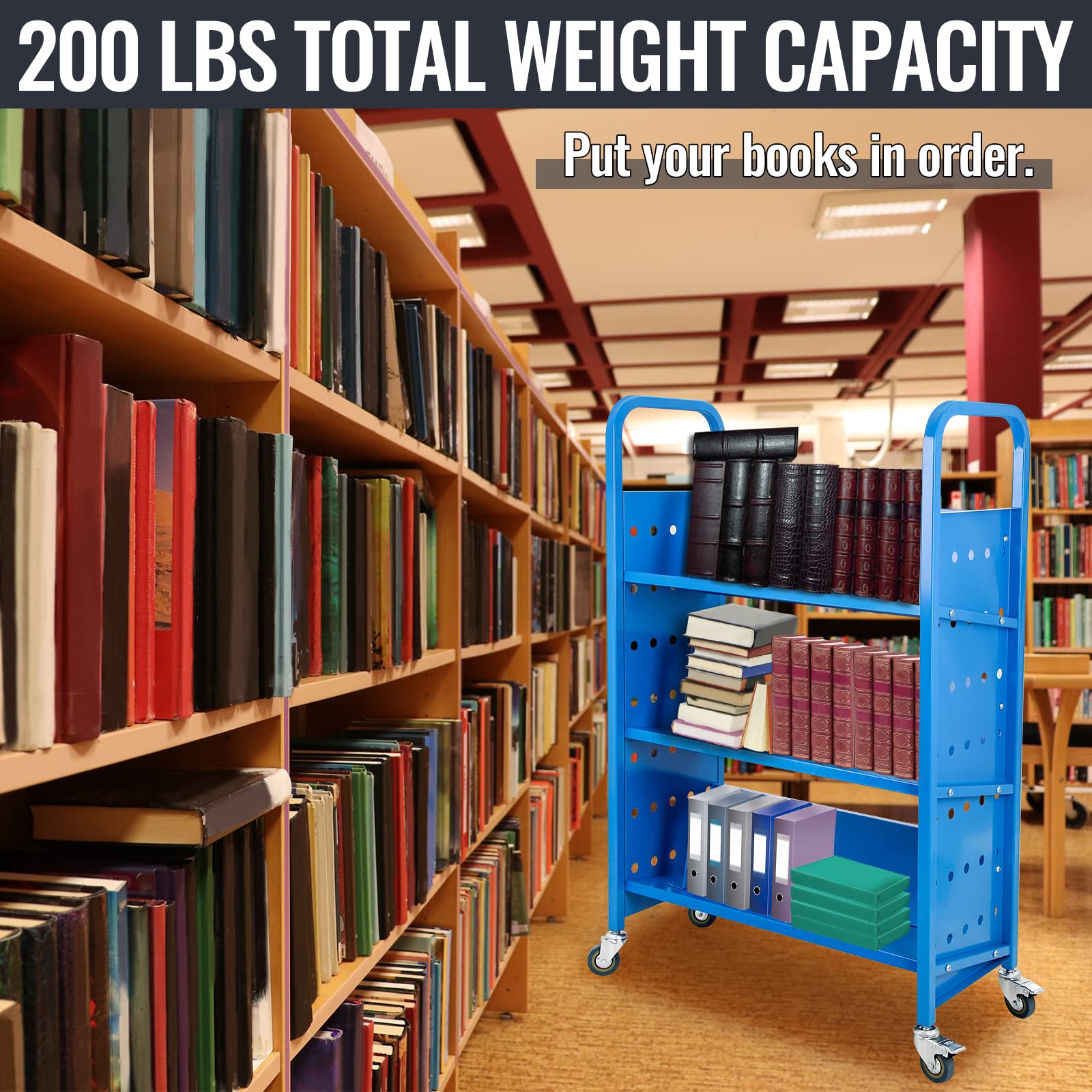 Library Routing Cart Double Sided Book Cart 34 Inches Tall 2-Tier Rolling Library Book Cart ...