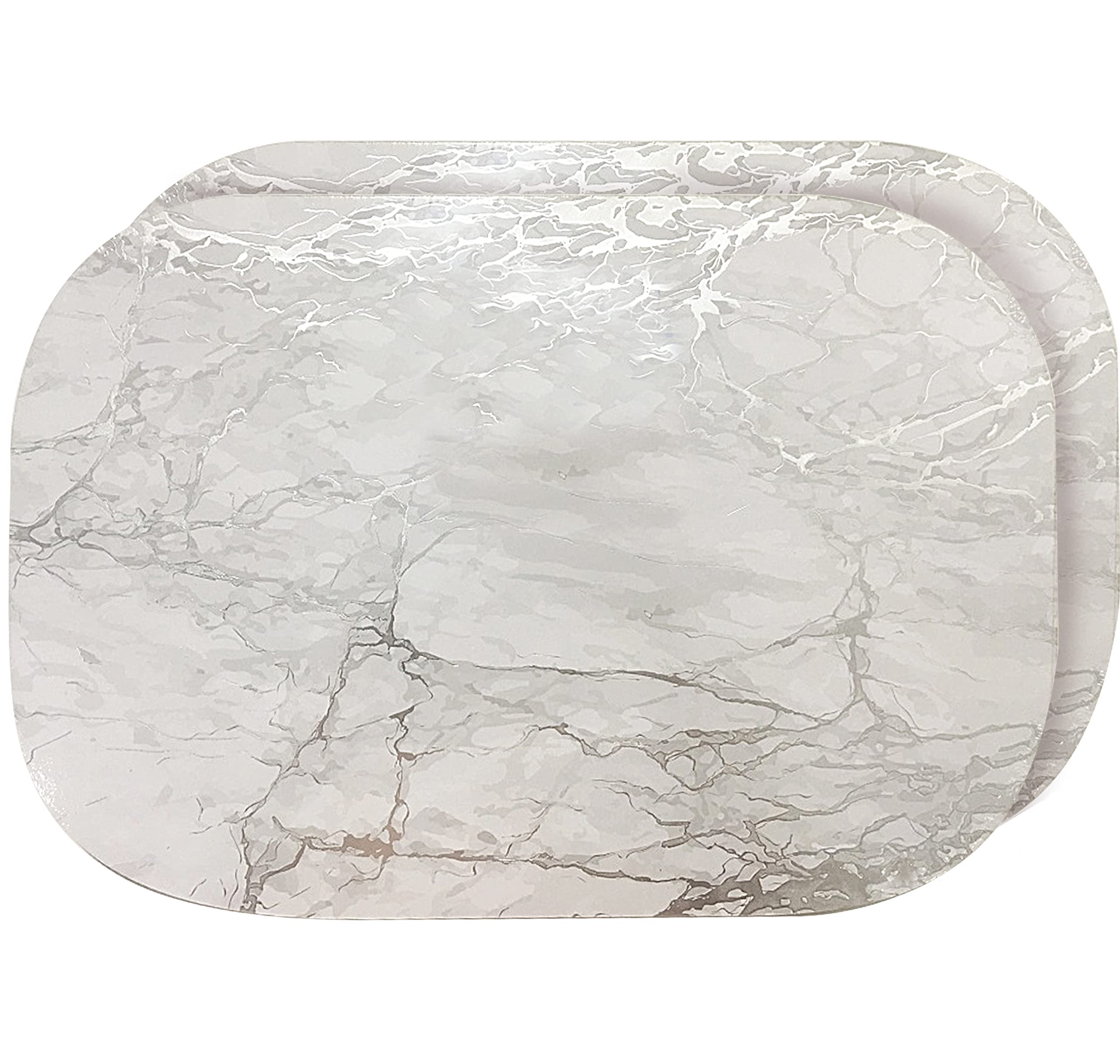 Dainty Home Silver Marble Round Rectangle Cork Placemats - Heat Resistant Placemats, Non-Slip, Easy Clean Placemats for Elegant Dining - 12"x18" Set of 2 - Perfect for Stylish, Modern Homes
