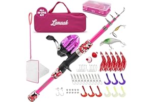Lanaak Kids Fishing Pole, Kids Portable Telescopic Fishing Rod Set, Tackle Box and Fishing Net Combo Kit, Kids Fishing Gear for Boys and Girls Age 5-10 and Youth