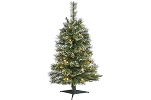 Nearly Natural 3ft. Wisconsin Slim Snow Tip Pine Artificial Christmas Tree with 50 Clear LED Lights