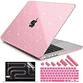 DONGKE Compatible with M5 MacBook Pro 14 inch Case M4 M3 M2 M1 2025 2024-2021 A3434 A3112 A3401 A3185 A2918 A2992 A2779 A2442 Pro Max with Touch ID, Plastic Hard Shell Cover, Bling Glitter Pink