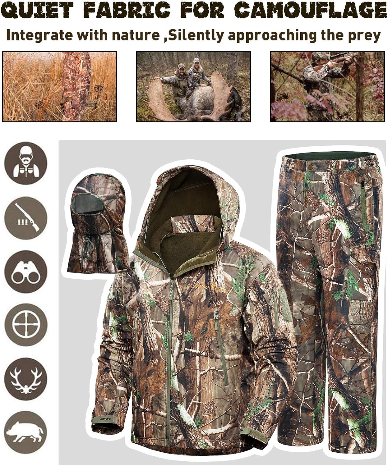 NEW VIEW 2020 Upgrade Hunting Clothes for Men, Silent Water Resistant Hunting Suits, Camo Hunting Camouflage Hooded Jacket, Hunting Pants : Clothing