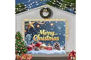 TTCHANG Christmas Garage Door Cover, Large Christmas Banner Backdrop Decorations Hanging Door Photography Decor for Indoor Outdoor House Patio Lawn Party Background,Merry Christmas,8x7FT