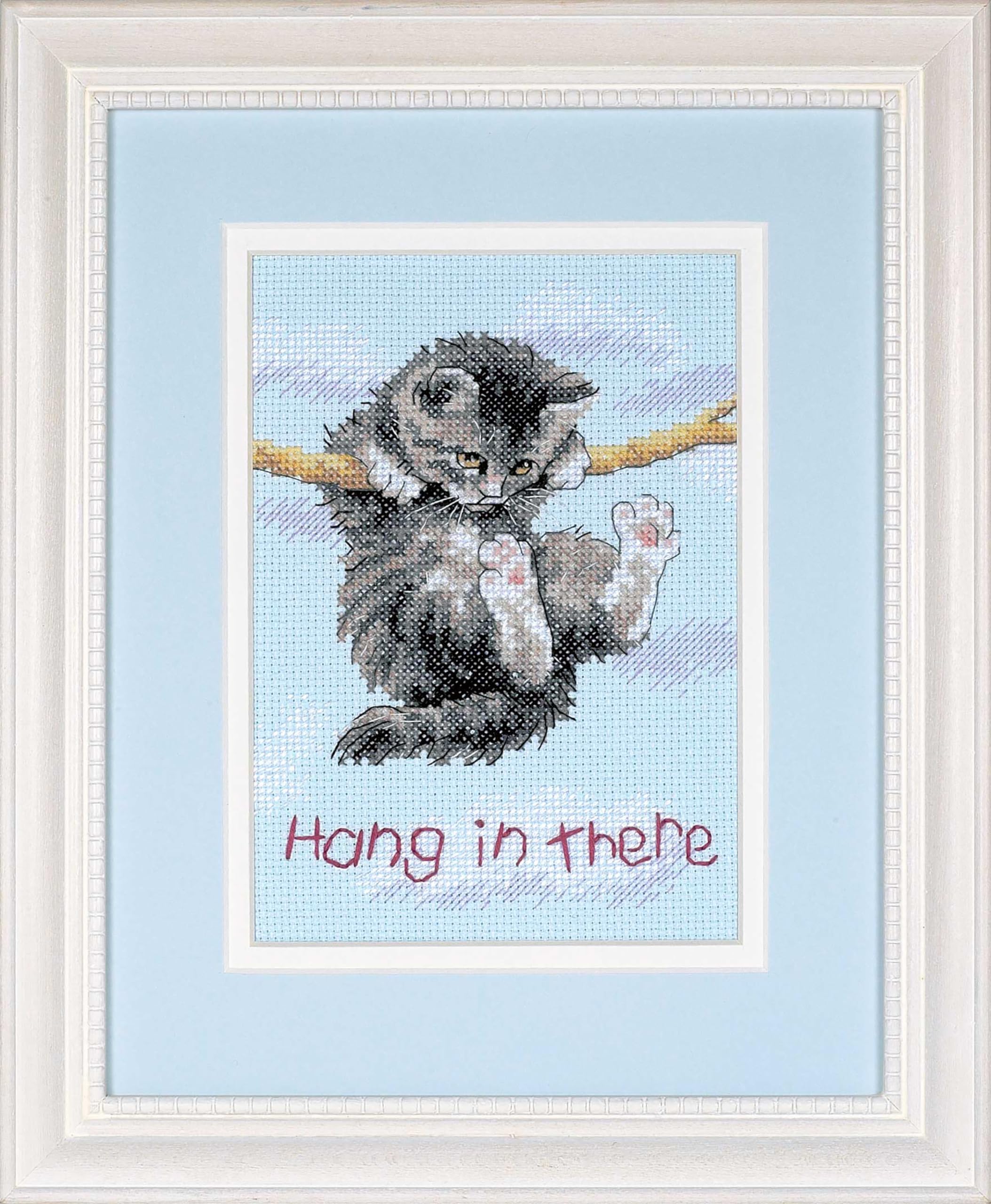Dimensions - Counted Cross Stitch Kit - Hang on Kitty - 16734 - Arts and Crafts for Adults - 14 Count Aida - 5 x 7 inch