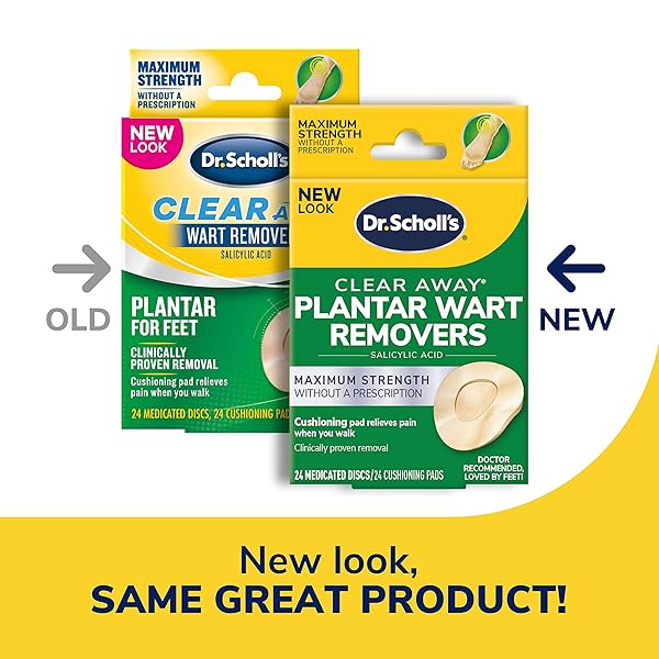 DR SCHOLL’S CLEAR AWAY PLANTAR WART REMOVER // 24 DISCS/24 CUSHIONS, CLINICALLY PROVEN, MAXIMUM STRENGTH WITHOUT A PRESCRIPTION, CUSHIONING PAD RELIEVES PAIN, 24 TREATMENTS