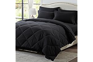 Zzlpp King Size Bed in a Bag 7 Pieces, Black Bed Comforter Set with Comforter and Sheets, All Season Bedding Sets with 1 Comforter, 2 Pillow Shams, 2 Pillowcases, 1 Flat Sheet, 1 Fitted Sheet