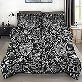 Pamnest Comforter Set Queen Size, Medieval Retro Soft 3 Pcs Bedding for Kids and Adults, Gothic Black Comforter Set with 2 Pillowcases, for Bedroom Bed Decor