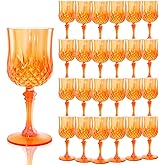 LEYIQU Plastic Wine Glasses, Plastic Goblets Vintage Style Cordial Drinking Glasses for Valentine’s Day, Wedding Reception, Grand Event Party Supplies (24, Pumpkin orange)