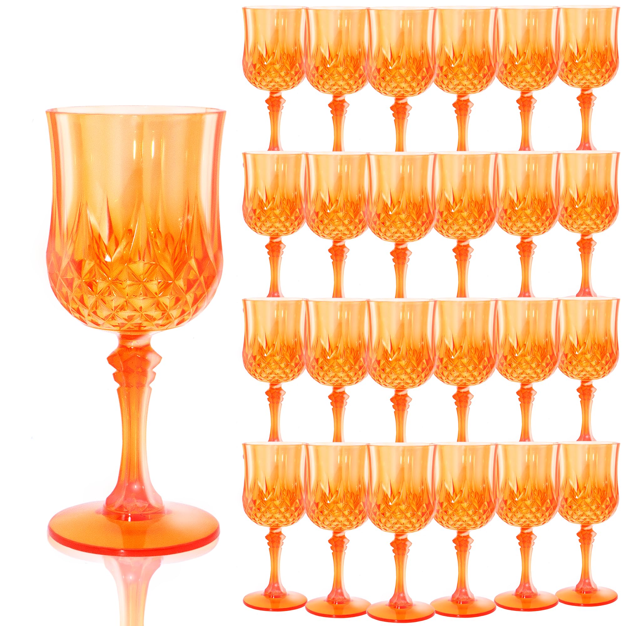 LEYIQU Plastic Wine Glasses, Plastic Goblets Vintage Style Cordial Drinking Glasses for Wedding Reception, Grand Event Party Supplies, Valentine's Day (24, Pumpkin orange) Image