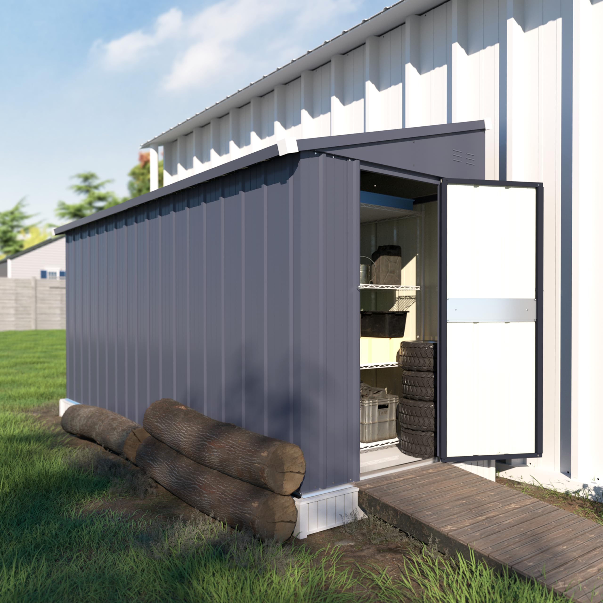 Photo 1 of MUPATER 4×10 FT Storage Shed for Outdoor,Lean-to Shed Kit with Thickened Galvanized Steel, Metal Tools Shed with Lockable Door and Air Vents for Patio Garden, Grey