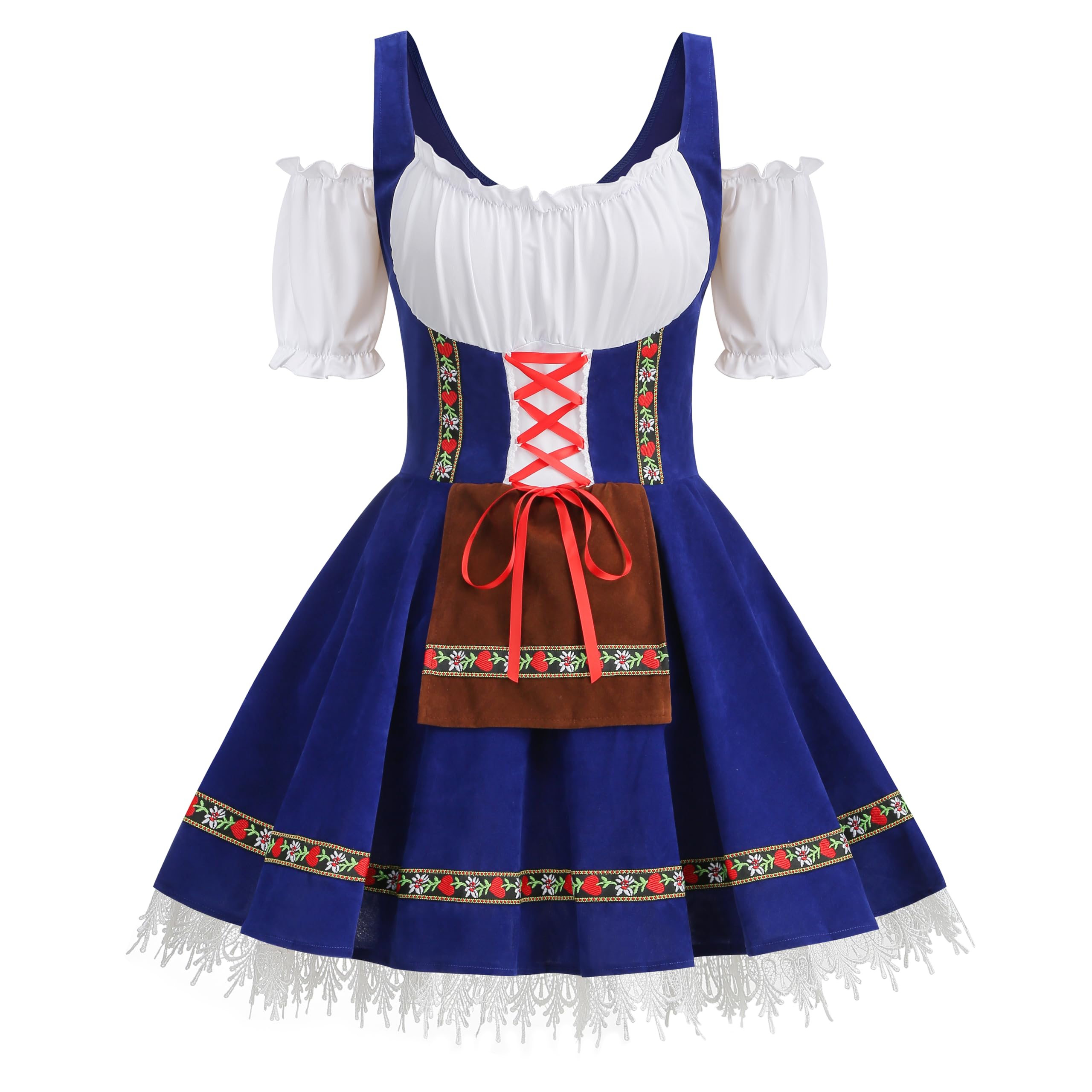HAPNBCELE Oktoberfest Costume for Womens, German Dirndl Dress One-Shoulder Traditional Bavarian Carnival Halloween Outfits (Blue, Large)