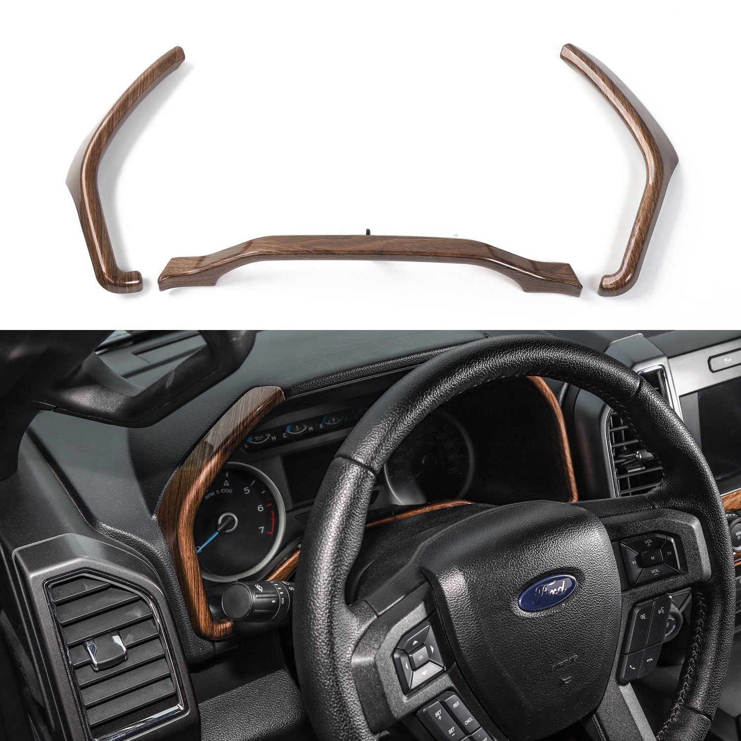 Voodonala Wood Grain Dashboard Trim for 2015 2016 2017 2018 Ford F150 F250 F350 Super Duty