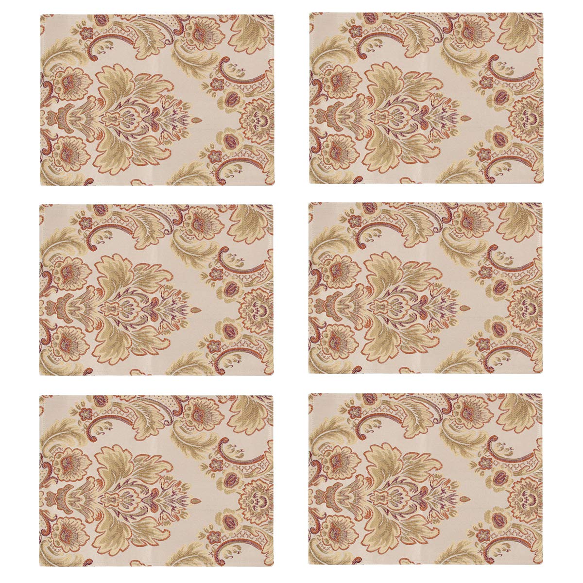 kilofly 6pc Elegant Floral Brocade Jacquard Table Placemats (11.8 x 15.7 in) — image 1