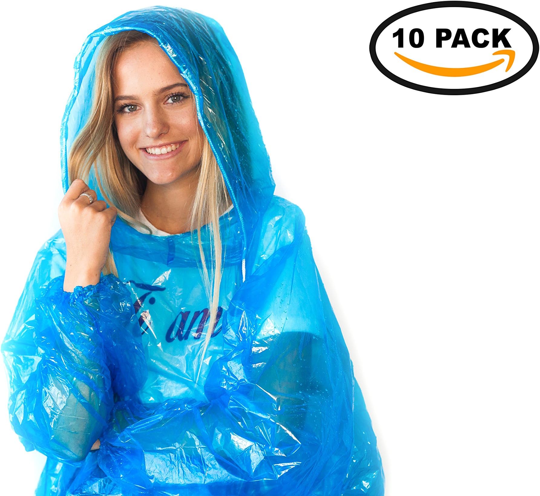 Emergency Disposable Rain Ponchos - 10 Pack of Assorted Colors - Poncho with Drawstring Hood & Elastic Sleeve Ends - Plastic Rain Coat for Family Women Men Adults Teens & Kids