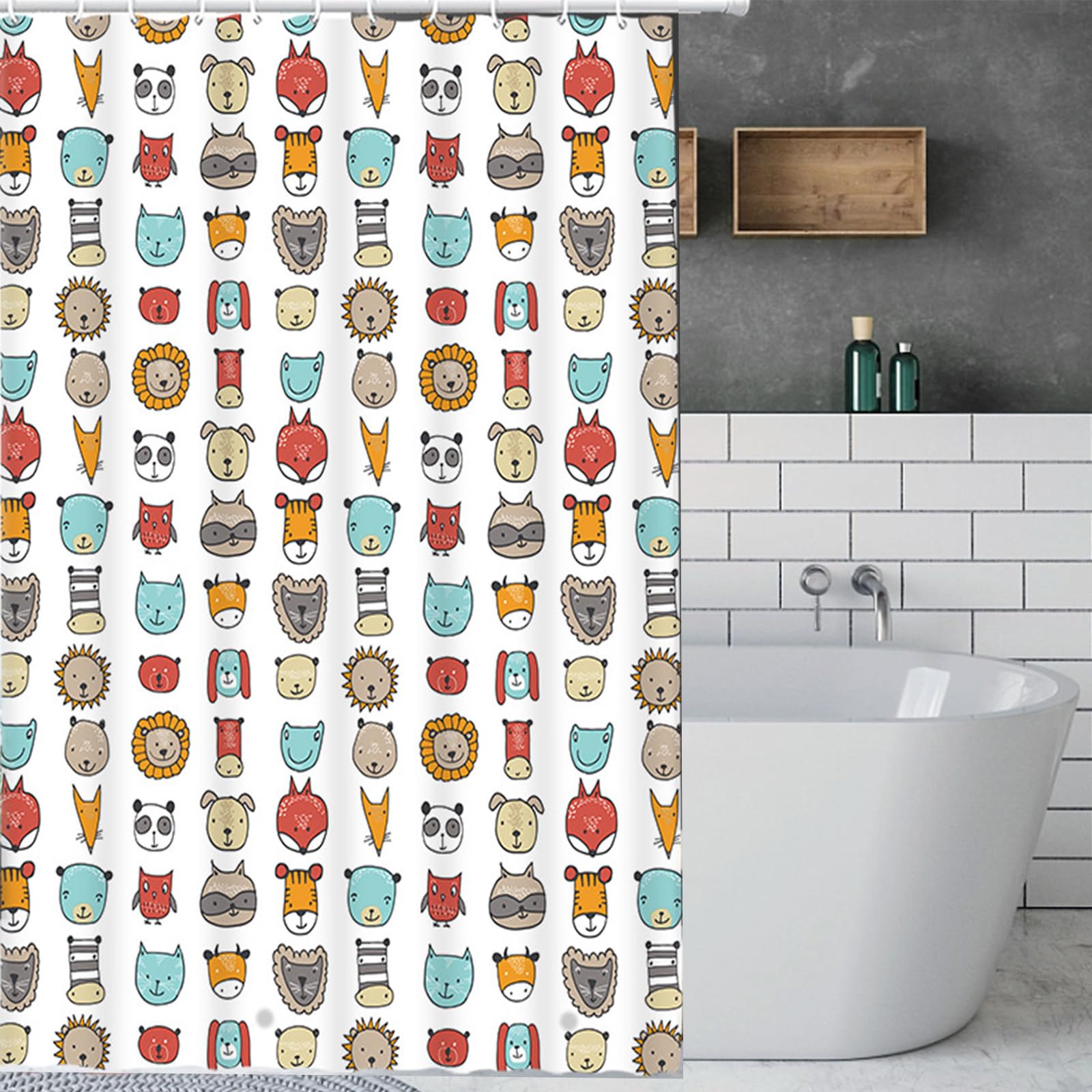 ECO Shower Curtain, Solid Animal PEVA Waterproof Heavy Duty Bathroom Curtains with 3 Magnets, 12 Plastic Hooks Quick-Drying Washable, 180x180cm