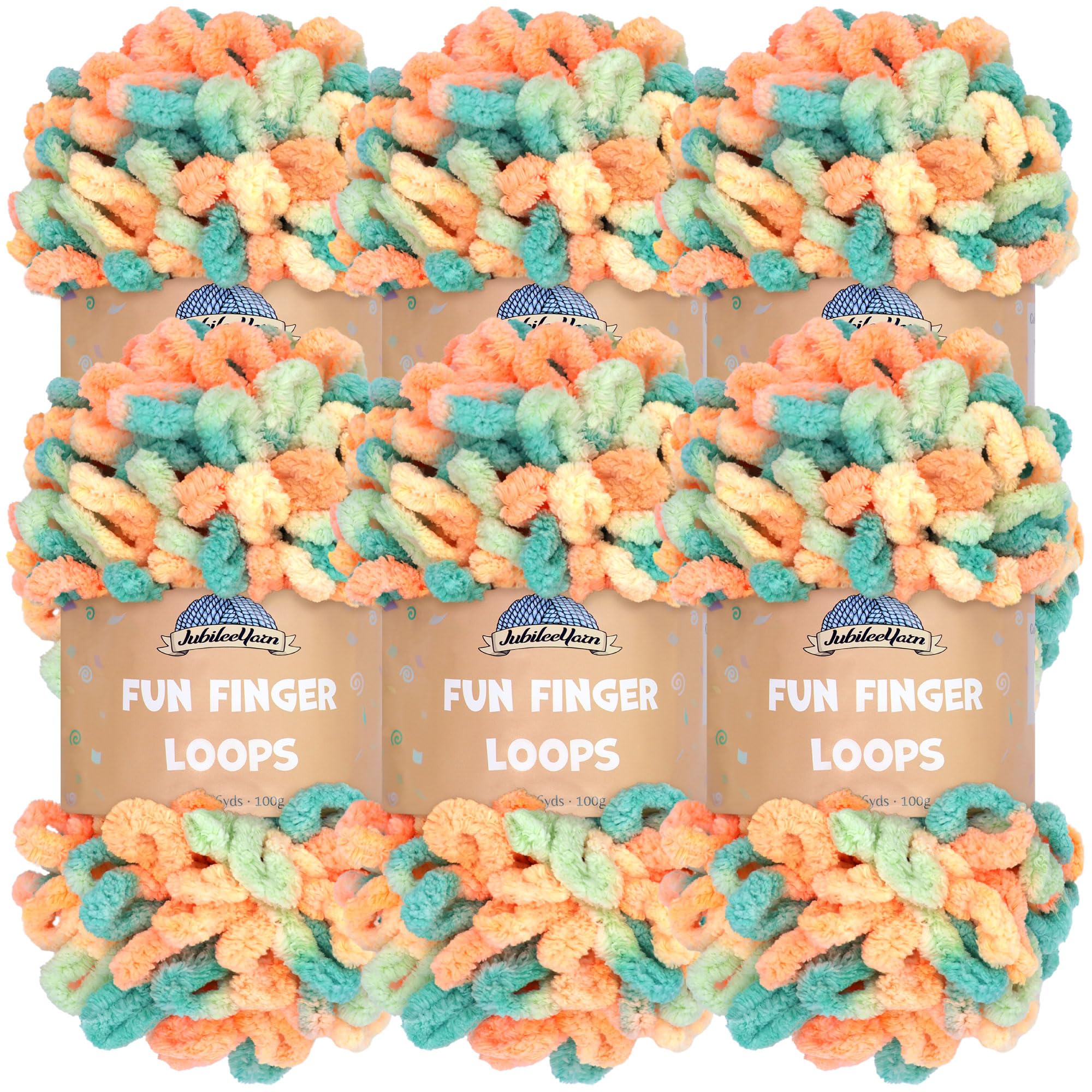 JubileeYarn Fun Finger Loops Yarn - Polyester Jumbo Weight Loop Yarn - 100g/Skein - Eiar - 6 Skeins — image 1