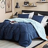 Comfort Spaces Queen Comforter Set Vibrant Reversible Comforters Queen Size Quilted Bedding Set, All Season Lightweight Bedding, Soft Microfiber Comforter, Vixie, Navy/Light Blue Full/Queen 3 Piece