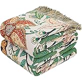 MSGKV Boho Throw Blanket for Bed Twin Size 100% Cotton Floral Blanket 60"x80" Lightweight Farmhouse Muslin Breathable Couch Blankets Home Decor All Seasons