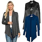 Free to Live 3 Pack Long Sleeve Cardigan for Women Open Front Dressy Casual Fall Draped Lightweight Sweaters Cover Up Shrugs