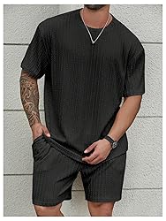 RoseSeek Men's 2 Piece Outfits Textured Drop