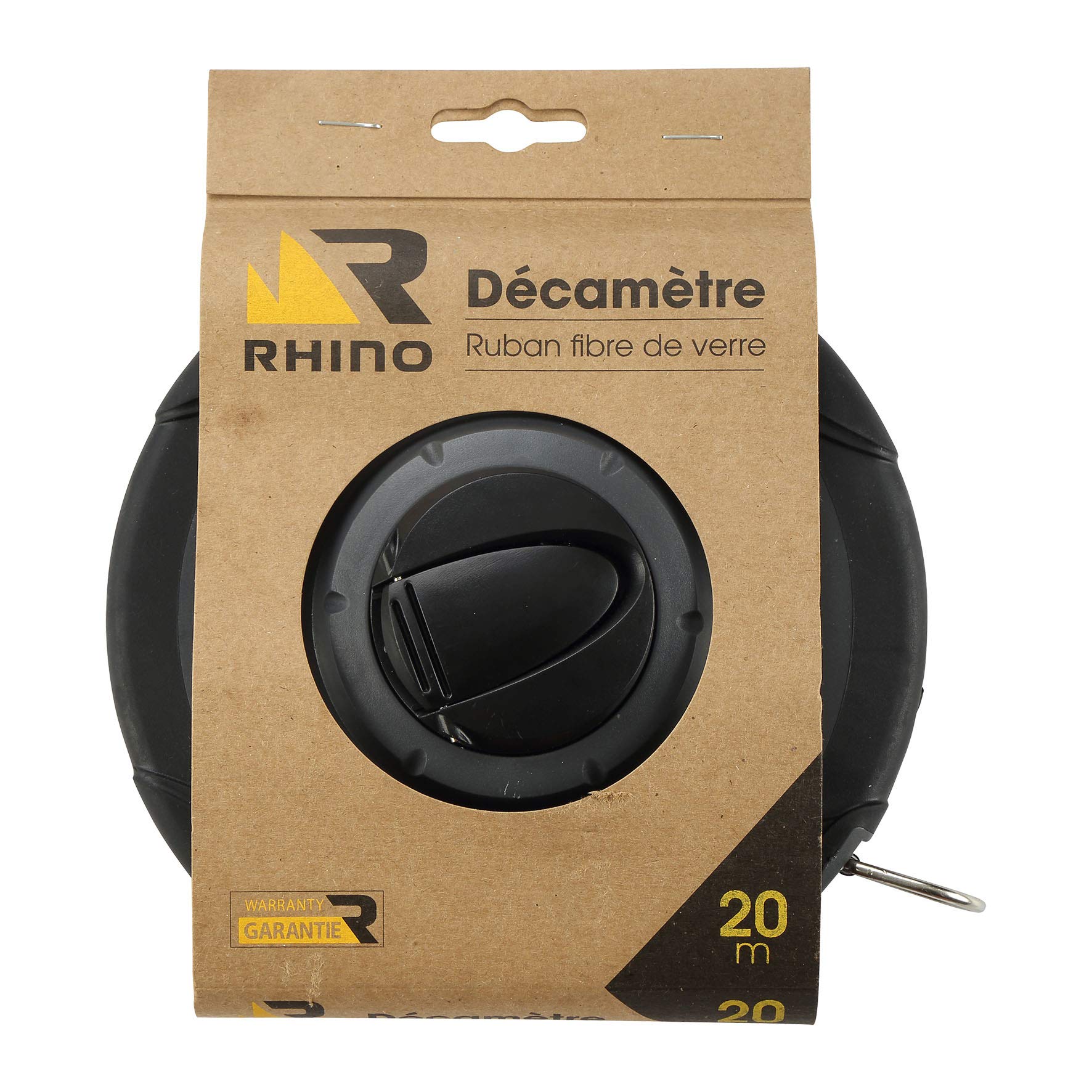 RHINO 46302 Surveyor 20 m Diameter Measuring Tape (Fibreglass) – Anti-Shock Box with Handle – Length 20 m