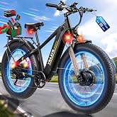 9000W Peak Dual Motor Ebike for Adults, Max 50 MPH Fast Electric Dirt Bike | 52V 30AH LG Cells Up to 100 Miles, Lockable Suspension,Turn Signals, 26" Fat Tire Hunting Mountain Electric Bike for Off‑Road
