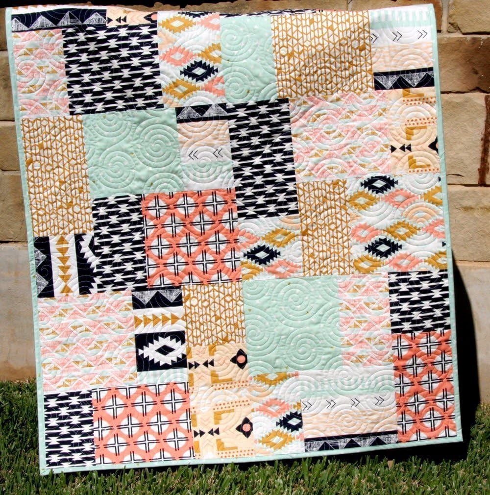 Aztec Baby Quilt Navy Gold Coral Pink Mint Green Arizona Tribal Bedding Nursery Blanket Triangles Modern Trendy Designer Custom Bedding
