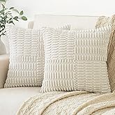 Softalker Throw Pillow Covers 16x16 Inch, Spring Set of 2 Fluffy Corduroy Boho Outdoor Textured Pillow Covers Modern Decorative Pillow Case for Classroom Balcony Patio Couch, Cream