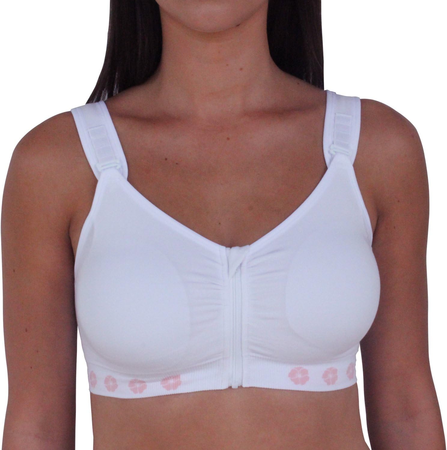 Theya Healthcare Peony Front Fastening Antibacterial Post Surgery Bra – Zip, Made from Bamboo, White (TL002C) (XS)