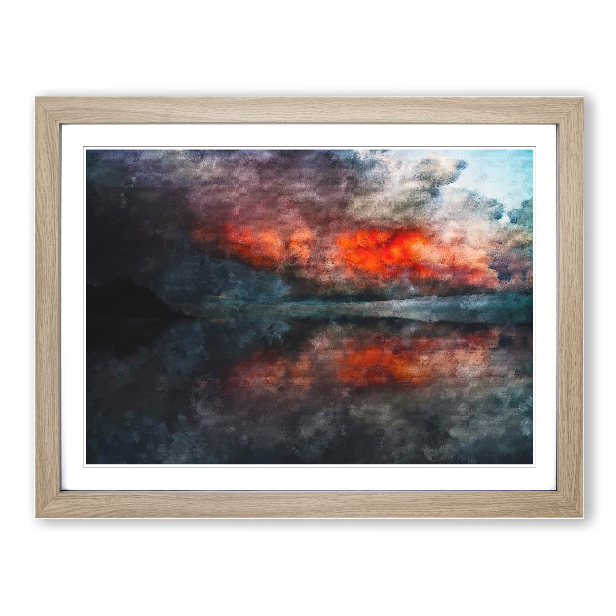 Storm Approaching Painting Modern Art Framed Wall Art Print, Ready to Hang Picture for Living Room Bedroom Home Office Décor, Oak A4 (34 x 25 cm)