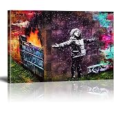 FLTABI Banksy Canvas Wall Art for Living Room Seasons Greetings Graffiti Street Canvas Wall Art Ready to Hang Bathroom Home Office Wall Decor 16Wx24H inches/40x60 cm