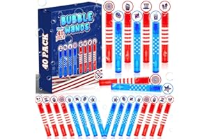 MOVINPE 40Pcs 4th of July Mini Bubble Wands 8 Styles Bubble Party Favors for Kids, Patriotic Red White Blue Bubbles Independence Day Patriotic Decorations for Girls Boys Children (Red White Blue)