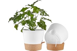 FaithLand 2-Pack 10 Inch Planter Pots for Indoor Outdoor Plants, Self Watering Flower Pots with Deep Reservoir, White with Terracotta …
