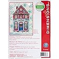 Dimensions 70-08988 Ivory, 5" x 7" Holiday Home Counted Cross Stitch Kit, 14 Navy Aida