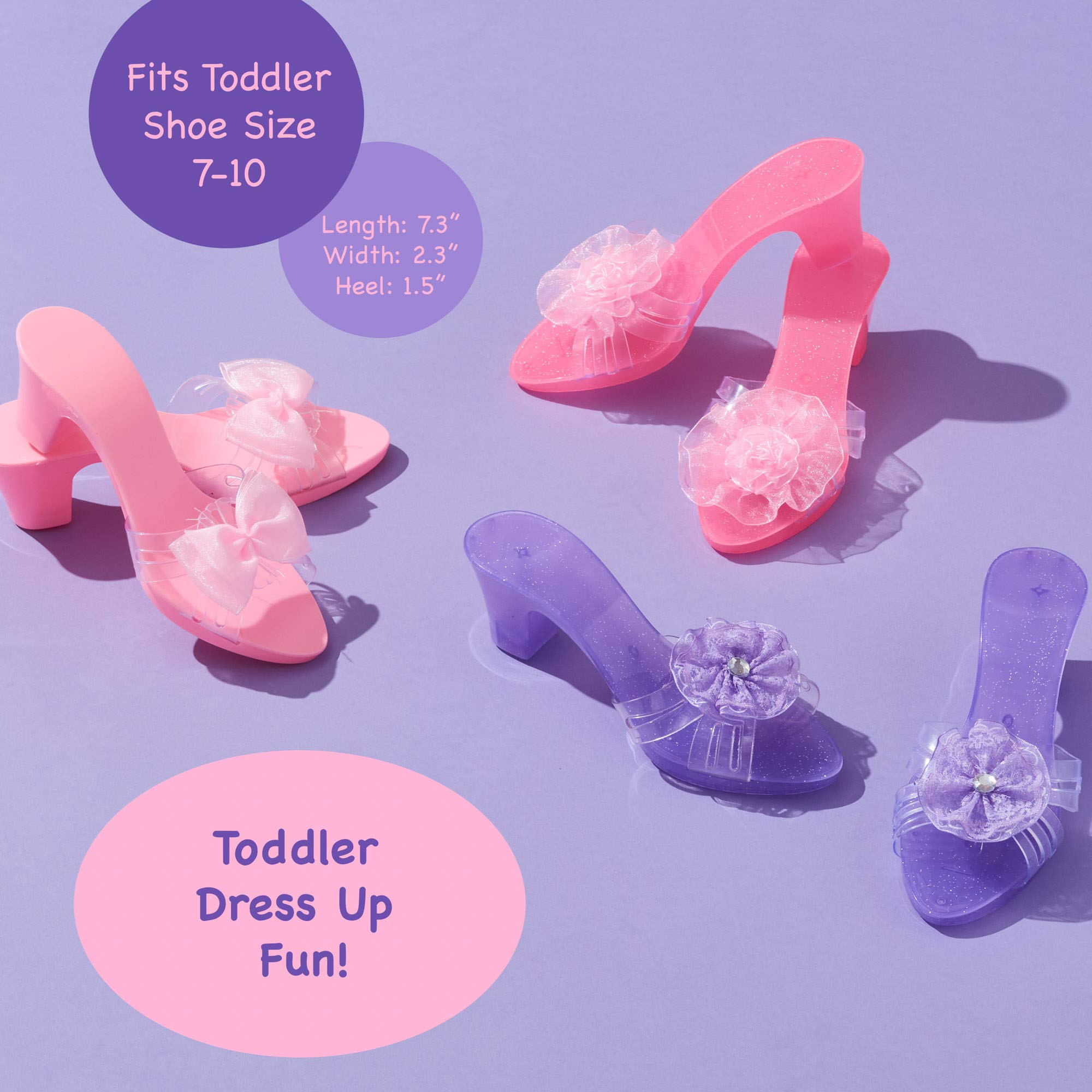 PRINCESS EXPRESSIONS 3 Pack Dress Up Kids Royalty Heels - Pretend Play High Heels for Kids, Princess Play Dress Shoes - Toddler Size 7-10