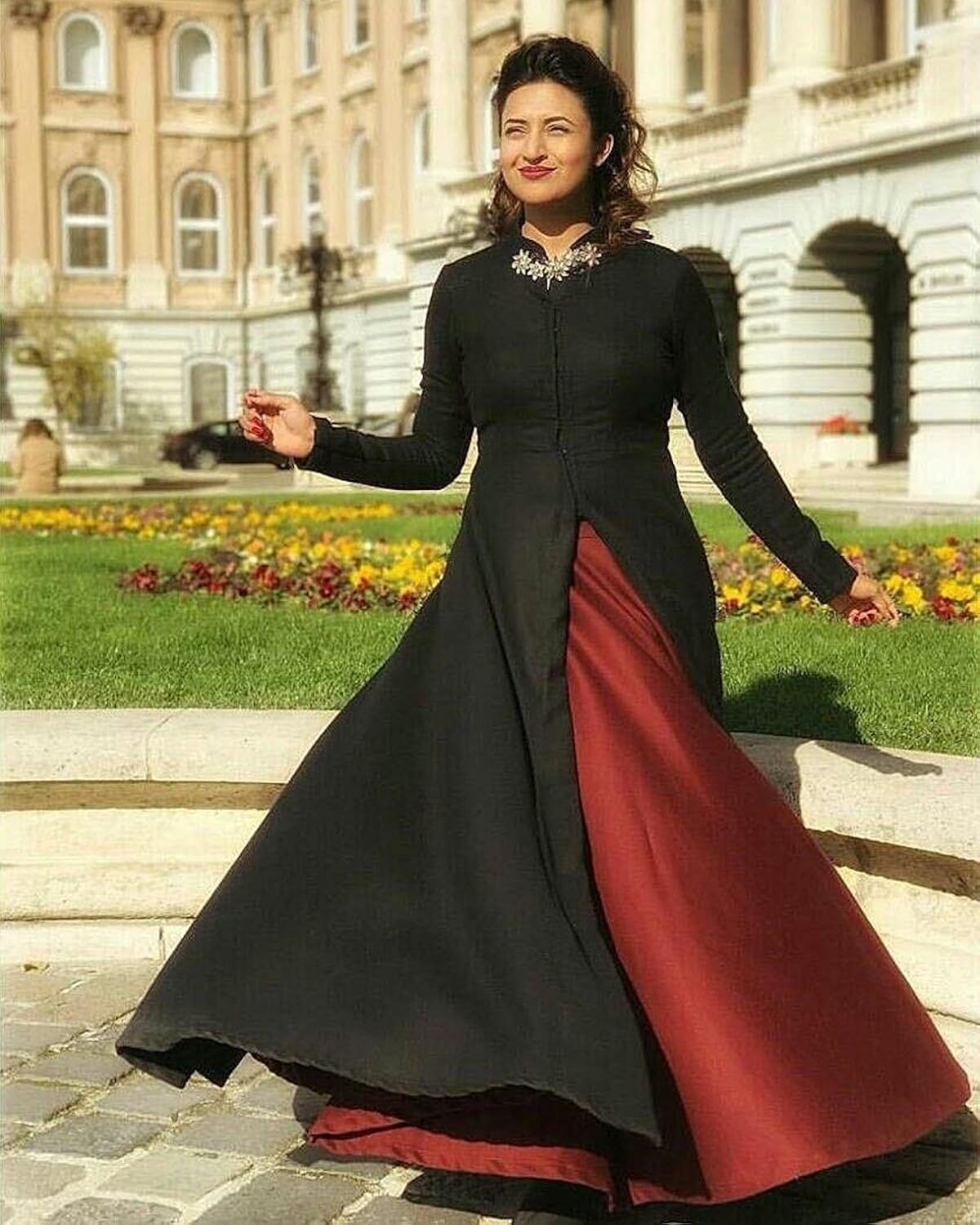 karm enterprise women's silk semi-stitched long indo-western gown(maroon_free size)