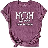 Mom Shirt, Personalized Mother Outfit, Mom Shirts with Kids Names, Custom Est, Mothers Day T-Shirt Graphic Tees, Short Sleeve, O Neck, Gift Shirt for Mama. White