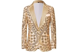 PYJTRL Men's Embroidered Sequin Floral Pattern Blazer Jacket with Rhinestone Notched Collar for Wedding Party Prom