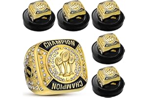 Trnayi 6 Pack Football Ring Football Champion Rings Size 11 Football Champion Trophy Rings Sport Award Gift with Display Stand Box and Neck Chain for Football Tournament League Winner