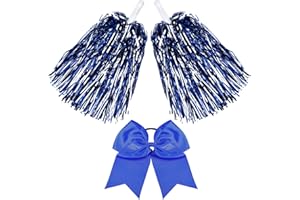 Hanaive 3 Pcs Cheerleading Pom Poms and Large Cheerleader Hair Bow Metallic Foil Cheerleader Pompoms Cheer Supplies for Dance Squad Rooters Sport Team Accessories