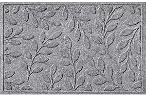 Bungalow Flooring Waterhog Door Mat, 2' x 3', Made in USA, Durable and Decorative Floor Covering, Skid Resistant, Indoor/Outdoor, Water-Trapping, Brittney Leaf Design, Medium Grey