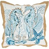 SARO LIFESTYLE Charming Outdoor Sea Horse Pillow Cover, 18"x18", Navy Blue