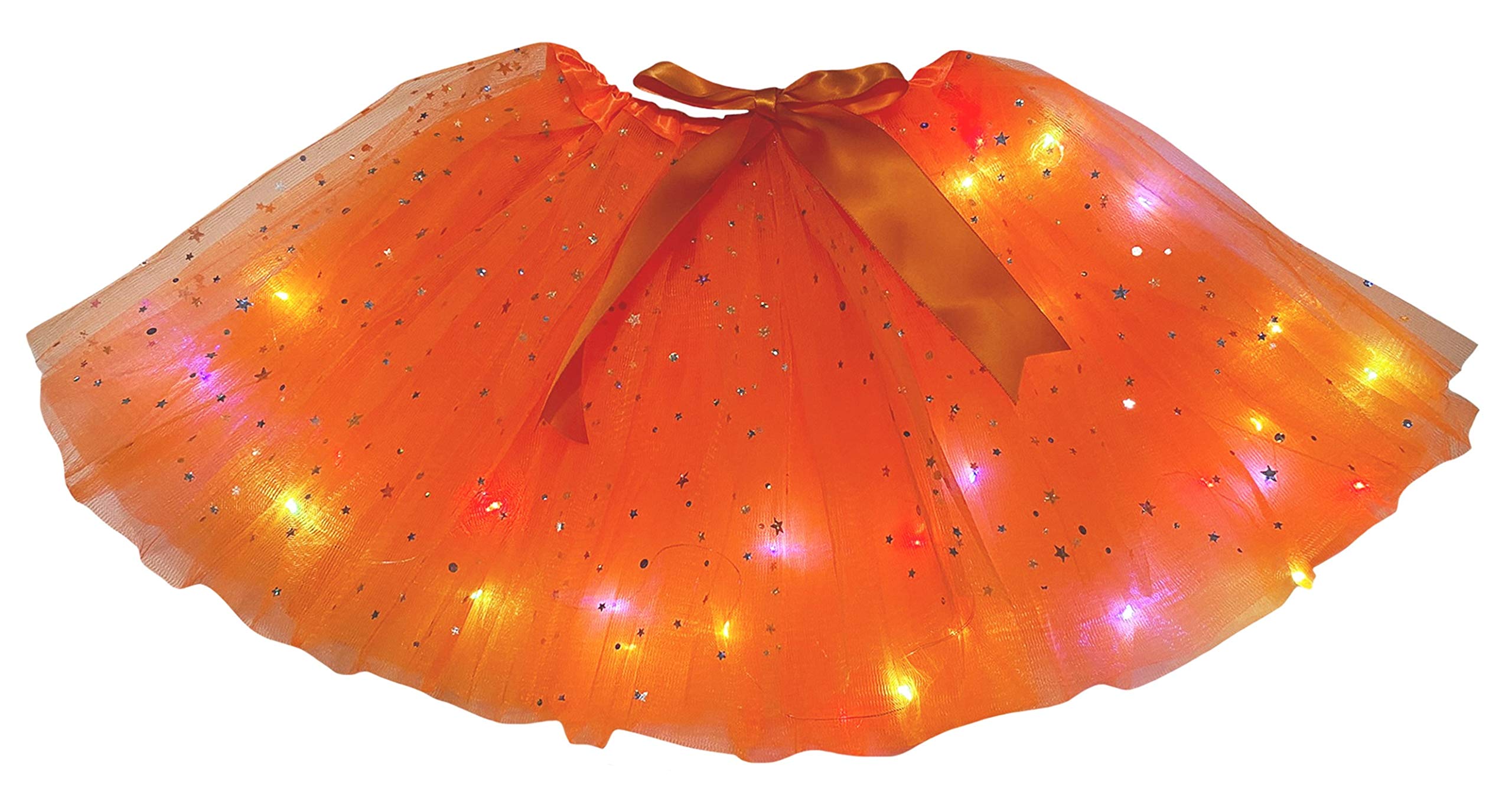 Petitebelle Single Color Bling Stars Led Lights Lady Tulle Tutu (Orange, One Size) — image 1