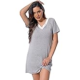 Chamllymers Sleep Shirts for Women Cotton Short Sleeve Night Shirts Soft V-neck Sleepwear Nightgowns