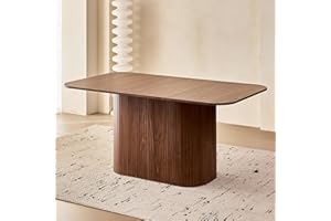 Lecafur HL 63" Large Dining Table for 4 6 Person, [Rounded Corners] [Wood Strip Pedestal Base] Farmhouse Modern Rectangle Kitchen Dinner Table