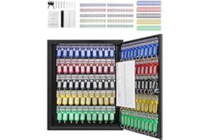 Uargd 100 Key Cabinet with Adjustable Racks, Steel Key Storage Box, Key Organizer with Colorful Tags and Record Cards for Sch