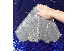 DUOBAO Royal Blue to Silver Mermaid Fabric by The Yard-1/2 Two Tone Sequin Fabric Blue to Silver Reversible Fabric Unique Quality Fabrics 0.5 Yard Mesh Sequins DIY