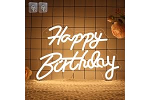 Happy Birthday Neon Sign for Wall Decor, Attivolife Light up Warm White LED Lamp with Dimmable USB Powered, Home Bedroom Birthday Party Bar Dorm Art Decor, Creative Gifts for Kid Boy Girl Women Man