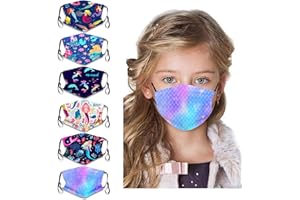 CANBOER 6Pcs Kids Washable Cute Cartoon Face Bandanas Reusable Cloth Face Dust Protection with Adjustable Ear Loops for Boys Girls